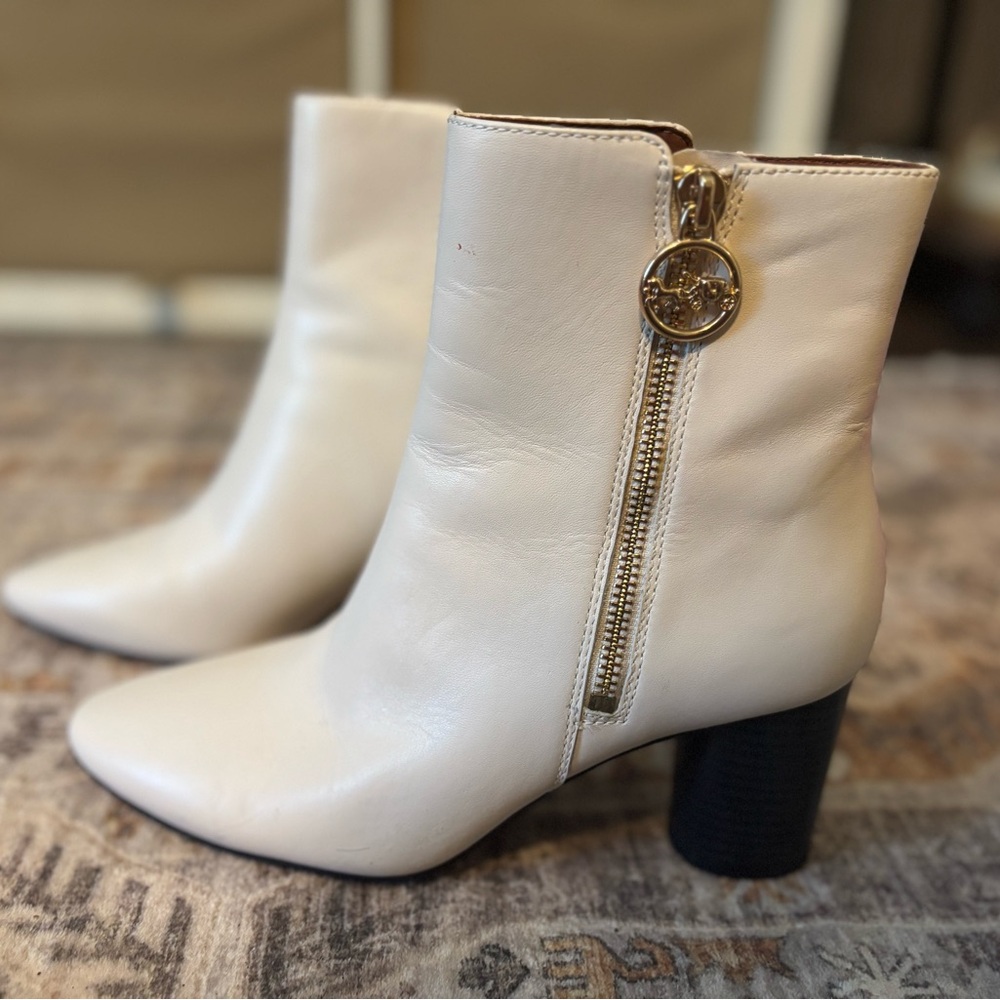 Coach Cream Heeled Boots with Sleek Design